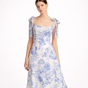 Reformation Blue White Floral Tie Strap Midi Dress